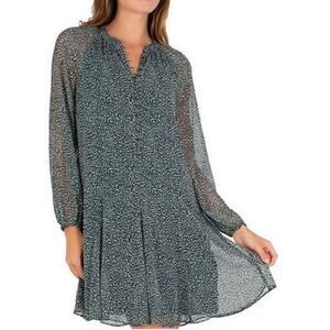Joie Arctic Animal Spot Balloon Sleeve Green & White Button Up Mini Dress Small